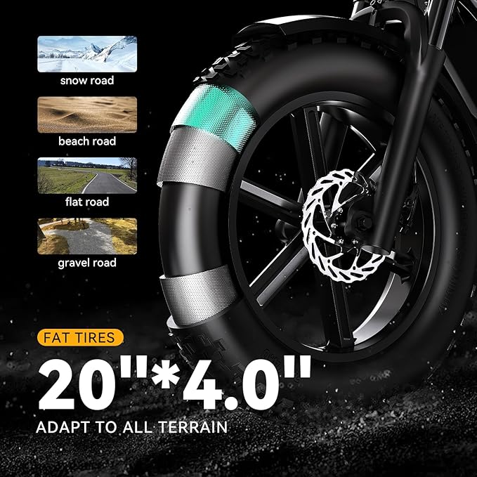 Electric Bike for Adults 1500W Peak 20" Fat Tire All-Terrain E-Bike 80 Miles 30MPH Electric Dirt Bike for Road Sand Mountain Snow - 48V 20/30AH Battery Powered Electric Motorcycle