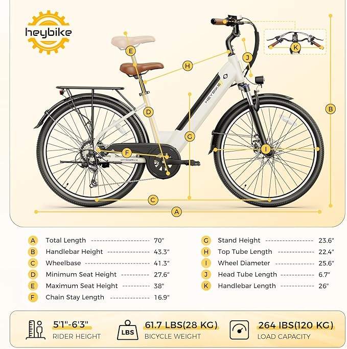 Heybike Cityscape 2.0 Electric Bike for Adults with 1200W Motor Peak, 468Wh Removable Battery, up to 50Miles 24MPH 26" Electric Commuter Bike with 7-Speed, UL Certified