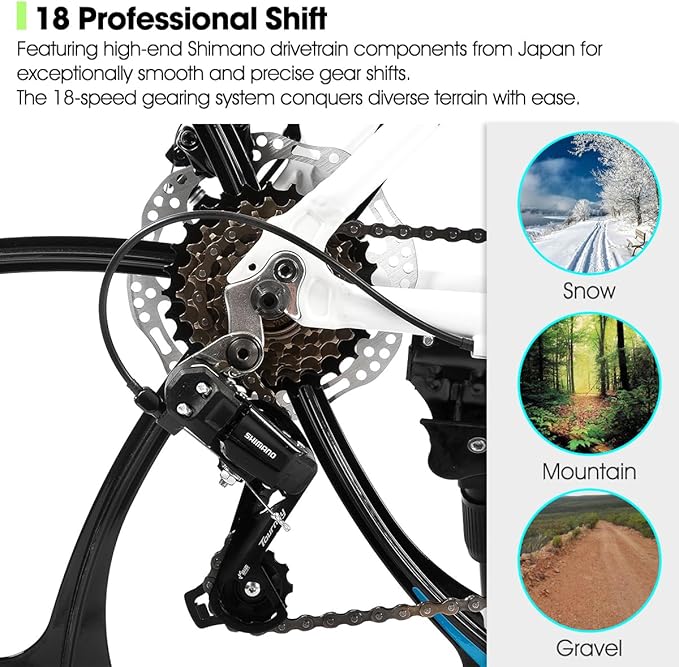 HILAND 26" MTB Mountain Bike for Men Women Adults, 18-Speed, Disc Brake, Lightweight Aluminum Frame, 3/6 Spoke Wheel