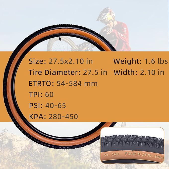 Bike Tires Set:2 Pack 26x2.10, 27.5X 1.95/2.1, 29x2.1/2.25 inch 60 TPI Replacement Bicycle Tires and Inner Tubes with Tire Levers Compatible with Mountain/Off Road Bike