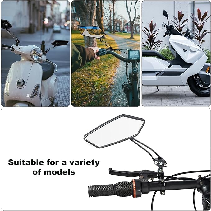 Bike Mirror Handlebar Mount – Adjustable Rear View Mirror for Mountain Bikes, E-Bikes, Scooters, Clear View, Easy Installation, Ideal for Adult Bikes, Fits 22 mm- 25 mm Handlebars Black A