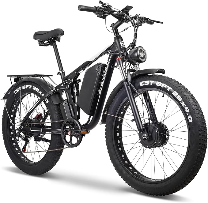 Electric Bike, Max 40-45MPH & 100 Miles, 5000W Peak Dual Motor Adult E-Bike, 52V 32Ah Battery Ebike, 24'' 26" Hydraulic Disc Brakes, Fat Tire All-Terrain Hunting Electric Bike, Full Suspension