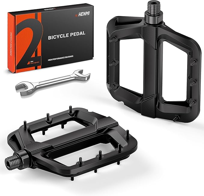 HENMI Bike Pedals of 9/16",Professional Bike Flat Pedals for EBike/MTB/Road/BMX/Gravel,Lightweight and Wide Flat Platform Bicycle Pedals（HMBP-D06）