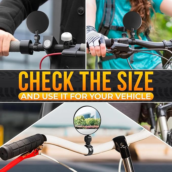 4Pcs Black Adjustable Rear View Mirror for Bikes, Universal Rearview Mirror for Handlebars, Wide Angle Acrylic Convex Safety Mirrors for Adult Bikes/Kids/Road/Mountain Bike