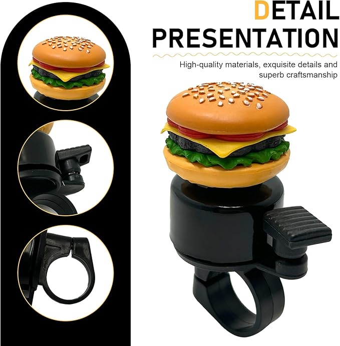 Bike Bell, Cute Hamburger Shaped Aluminum Alloy Bicycle Bell with Loud Crisp Clear Sound, Funny Decorative Cycling Accessory, Universal for Balance, Scooters, Bikes (Yellow)