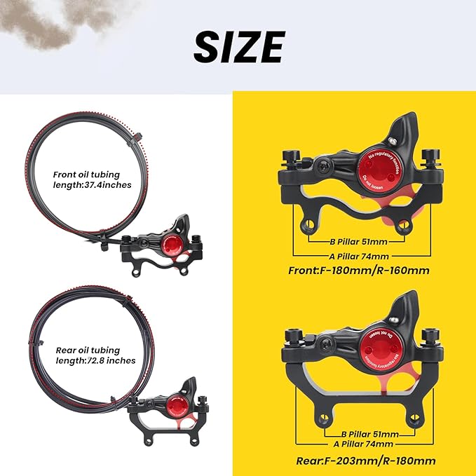Hycline Ebike Hydraulic Disc Brake Set: Zoom H875E 2-Pistons Power-Off Electric Bike Brake Kit with 2-PIN Sensor Included 160mm/180mm Rotors and Mounting Adapter