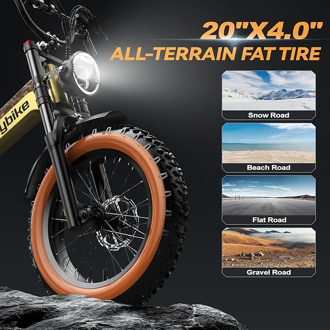 2000W/3000W Peak Motor Electric Bike for Adults, 48V/52V 25AH/30AH Battery Full Suspension Foldable Ebike, 20"x4.0" Fat Tires 35MPH Dirt Bike, 100/120 Miles Hydraulic Brake Magnesium Alloy Motorcycle