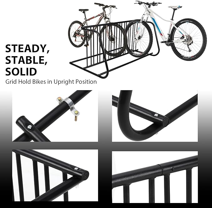 10 Bike Rack, 61 in Length Powder-Coated Steel Commercial Grid Bike Rack for Garages Streets Yards School Bike Events (Double Side)