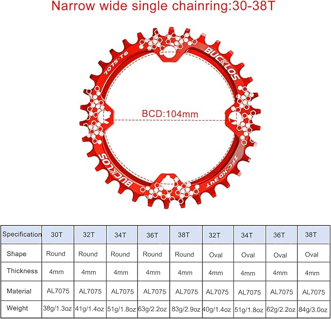 BUCKLOS IXF 104 BCD 30T-38T 170MM Mountain Bike Crankset, Hollow Integrated MTB Crank Set, Aluminum Alloy Crankset Round Oval Narrow Wide Chainring with Bottom Bracket Bolts Fit Shimano/FSA Gaint