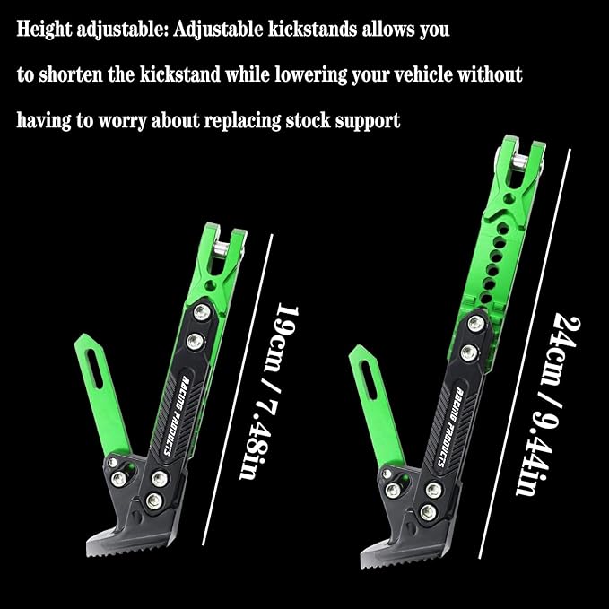 Motorcycle Universal Kickstand Adjustable Modified CNC Aluminum Alloy Adjustable Tripod Holder Kickstand Foot Side Support Stand Motor Scooter Motorbike Motocross Electric Dit Pit Bike （Red) (Green)