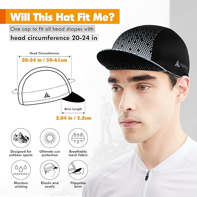 Hikenture Cycling Cap,Cooling Skull Cap Bike Hat with Sun Visor, Summer Breathable Helmet Liner Biking Cap for Men Women