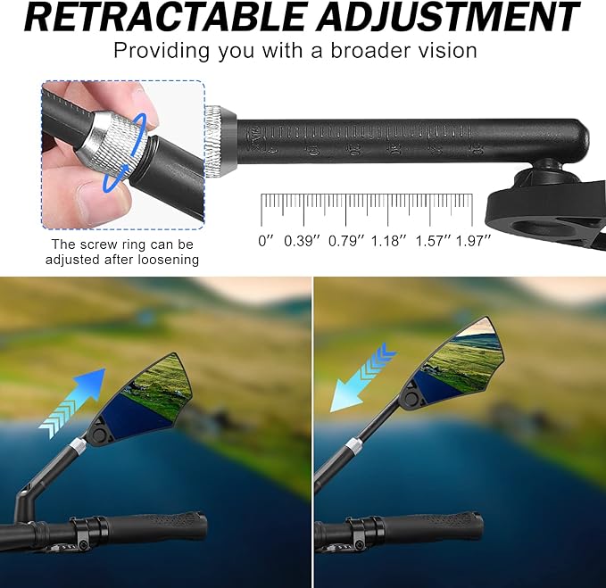 Anti-Glare Handlebar Bike Mirror, Retractable Mirror Rod & 360° HD Adjustable Lens Scratch Resistant, Folding Rear View Mirror Suitable for 20-23mm Handlebar - LEFT