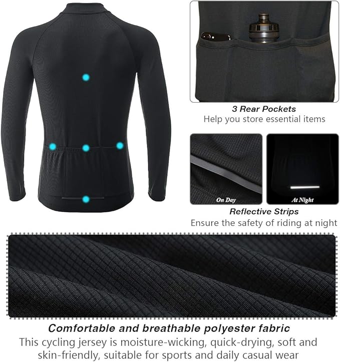 CATENA Men's Cycling Jersey Long Sleeve Shirt Running Top Moisture Wicking Workout Sports T-Shirt