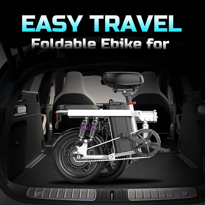 Heavy-Duty Foldable Electric Bike for Adults with 7-Shock Suspension, 500+ lbs Capacity, 740W Motor, 25MPH, 720Wh Battery, 20 Mile Range, 14“ Fat Tires Commuter Electric Bicycles for Road & Mountain