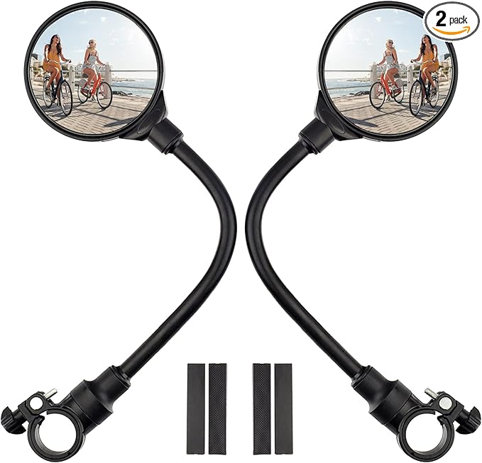 Bike Handlebar Mirror 2 Pack - Rotatable And Adjustable Wide Angle Rear View Shockproof Convex Mirror Universal For Bike Bicycle