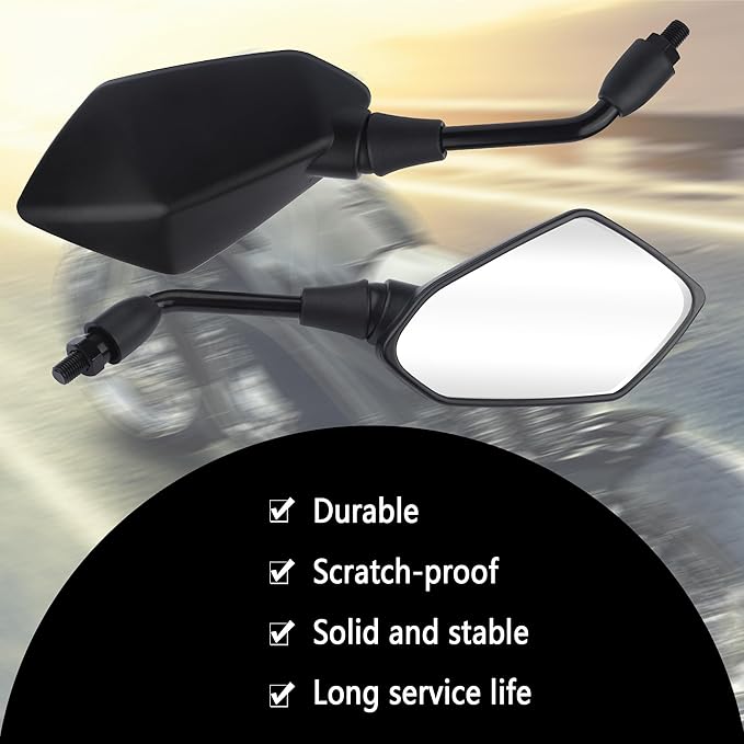 2PCS Motorcycle Mirrors with 8mm&10mm Bolt,HD Motorcycle Mirrors for Handlebars,360-degree Adjustable Motorcycle Wide Angle Rear View Mirror Car Accessories for Scooter,ATV,Dirt Bike(Black)