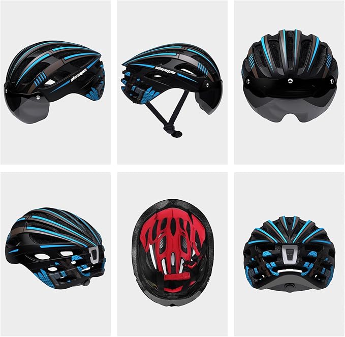 Shinmax Bike Helmet with USB Rechargeable Light & Detachable Magnetic Goggles UV Protective, Bicycle Helmet Men Women Mountain Road Adjustable Adult Cycling Helmet (WT-049)
