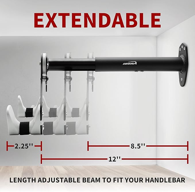 Ibera Bike Wall Mount - Adjustable Frame Holder & Soft Rubber Cradles - Garage Bike Rack for Road, MTB, Kids, Hybrid Bikes - Easy Installation & Space-Saving Design