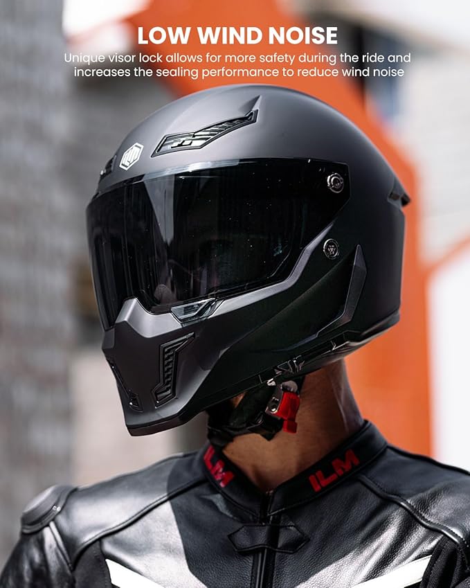 ILM Motorcycle Helmets for Adult Men Women Full Face DOT ECE Powersports Dual Visor Street Racing Helmet with Pinlock Cascos para Motos Model MF509 (Matte Black, XL)