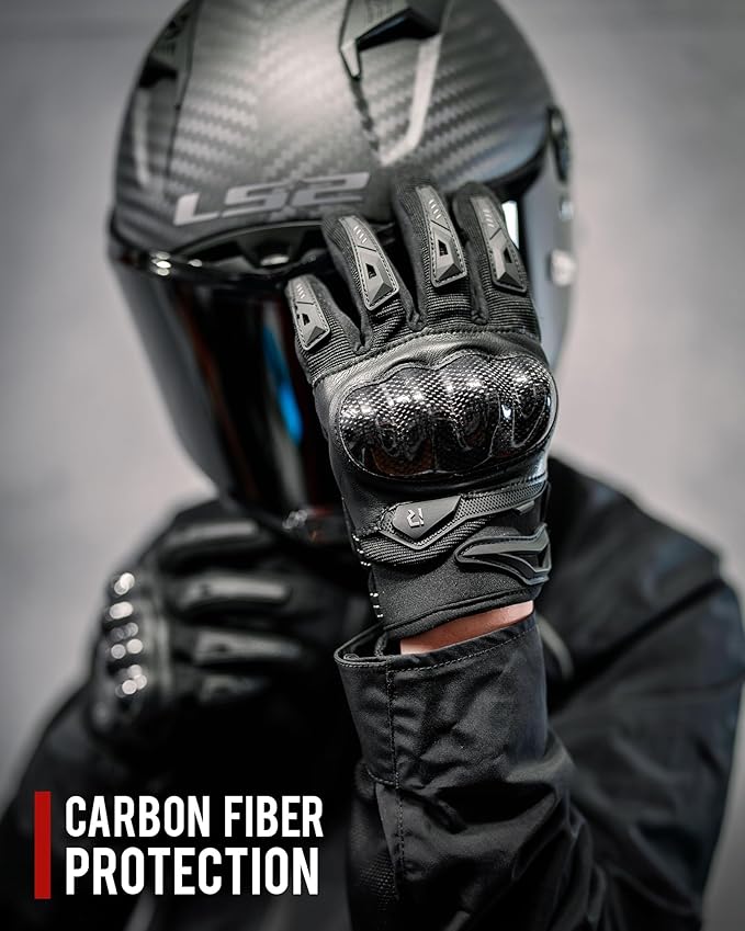 IRON JIA'S Motorcycle Gloves for Men and Women, Summer Touchscreen Riding Gloves with Carbon Fiber Protection for Road Racing, Dirt Bike, BMX, ATV L