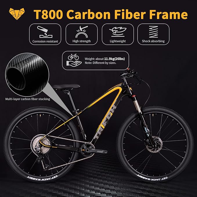 TRIFOX Carbon Fiber Mountain Bike,29er Carbon Mountain Bike with Shimano M6100 Deore Groupset 12-Speed,Carbon Fiber Frame,Hydraulic Fork 130mm Travel,/17/19 inch