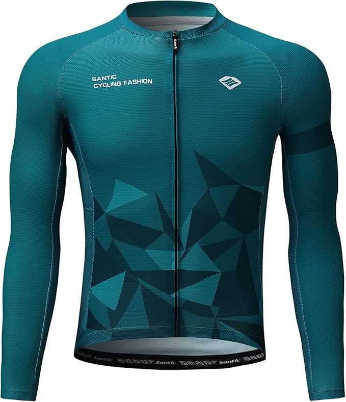 Santic Cycling Jersey Men's Long Sleeve Bike Reflective Full Zip Bicycle Shirts with Pockets