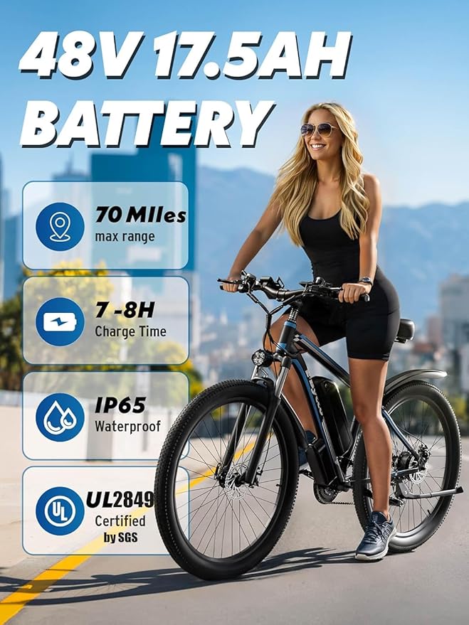 E·Bycco 34 MPH 70 Miles Long Range 1000W Electric Bike for Adults – 29" Tire 48V 17.5Ah Removable Battery, 21 Speed, Fast City Commuter Pedal Assist E-Bike for Snow Sand, E8