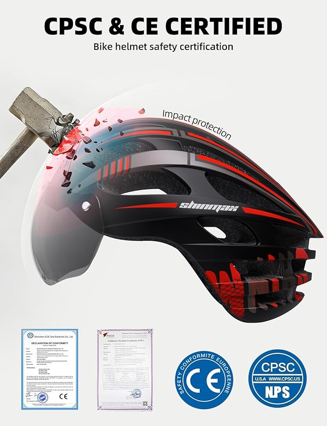 Shinmax Bike Helmet with USB Rechargeable Light & Detachable Magnetic Goggles UV Protective, Bicycle Helmet Men Women Mountain Road Adjustable Adult Cycling Helmet (WT-049)
