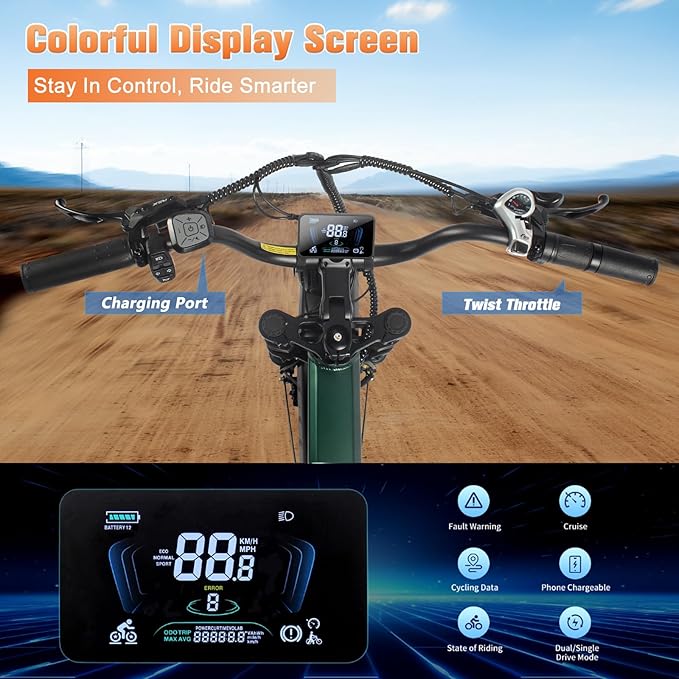 Wildeway Dual Motor 20" Fat Tire Electric Bike 2300W 20Ah Removable Battery 28 MPH Folding Ebike Off Road Mountain Full Suspension Long Range Foldable Electric Bicycle for Adults Men 2 Seat