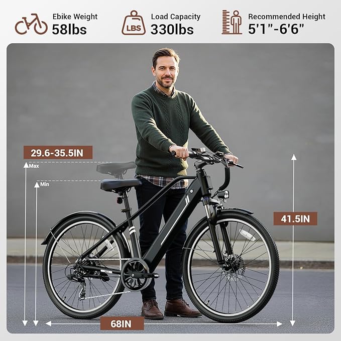 Electric Bikes for Adults,1000W Electric Bike, 26" Ebikes for Adults with 375Wh Removable Battery, 25MPH&40Miles Long Range Bicycles, Commuter Ebike for Men/Women, UL Certified (Standard eBike, Black)