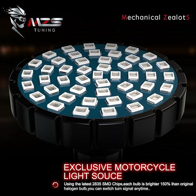 MZS 1156 Rear Motorcycle LED Turn Signals, Red Upgraded LED Beads 2" Bullet Style Single Contact Compatible For Most Family Motorcycles-Pack of 2
