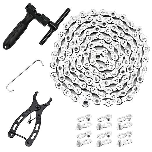 Bike Chain Kit, 12 Speed Multi-Function Bike Mechanic Repair Kit, Chain Breaker and Bike Link Plier with Hook and 6 Pairs Bicycle Buckle, Reusable
