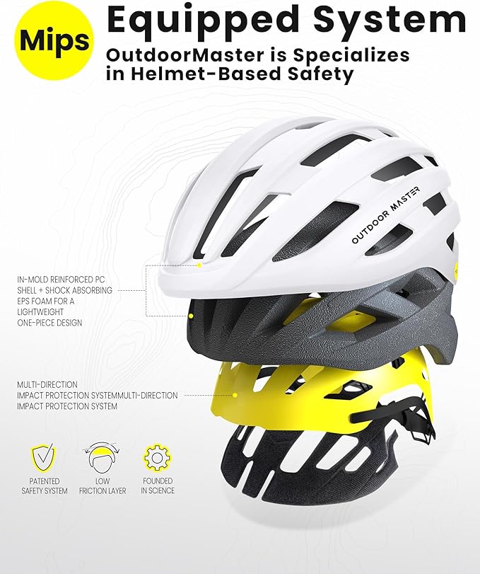 OutdoorMaster MIPS Bike Helmet for Adults-Two Removable Liners & Ventilation in Multi-Environment - Road Bicycle Helmets in Mountain, Motorway for Youth & Adult