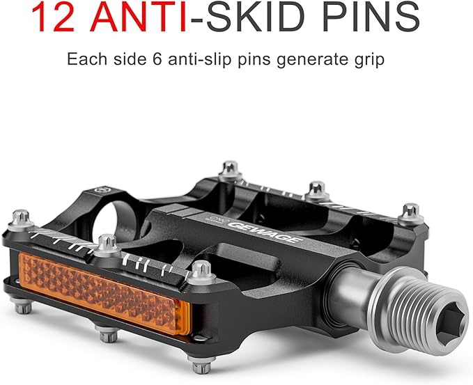 Mountain Bike Pedals - 3 Bearings Bicycle Pedals with Reflectors - 9/16” CNC Machined Flat Pedals with Removable Anti-Skid Nails for Road Mountain BMX MTB Bike