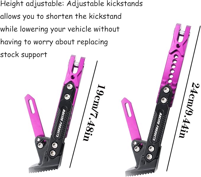 Universal Motorcycle Kickstand Accessories Motor Scooter Modified CNC Aluminum Alloy Adjustable Tripod Holder Kickstand Foot Side Support Stand Motor Scooter Motorbike Motocross Dit Pit Bike