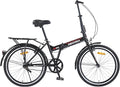 24" Folding City Bikes Steel Frame 7 Speed Folding Bikes,Lightweight Folding Bikes，Folding Commuter Bike for Adults/Men/Student，Bike with Rear Rack，Adjustable Stem，3 Colors