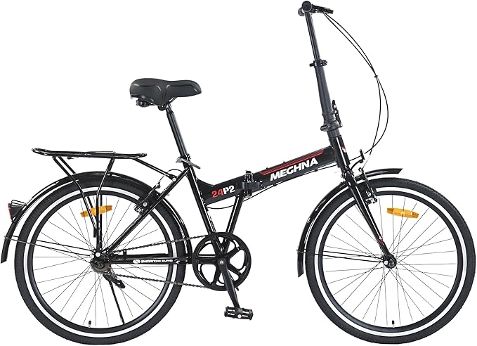 24" Folding City Bikes Steel Frame 7 Speed Folding Bikes,Lightweight Folding Bikes，Folding Commuter Bike for Adults/Men/Student，Bike with Rear Rack，Adjustable Stem，3 Colors