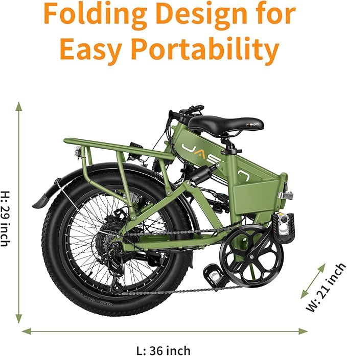 Jasion EB7 2.0 Adult Electric Bicycles, 28MPH Folding Electric Bike,1200W Peak Motor, 480WH Battery 55Miles Commute Ebikes for Adults,Shock Absorber,20" Fat Tire for City,Beach,Snow,Mountain