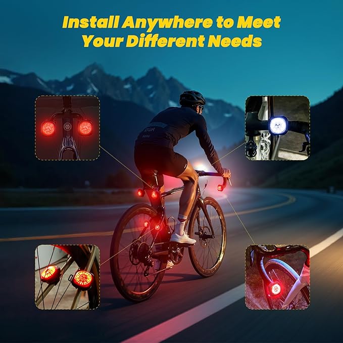 Smart Bike Lights System-Taillight,Headlight&Turn Signal,Sync Front&Rear Bike Light for Night Riding,3+2+1 Light Modes Rechargeable Bicycle Light with Remote Controller,IP67 Waterproof Day/Night Mode