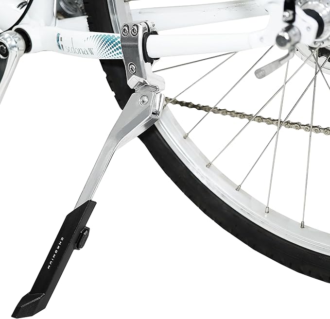 BV Rear Bike Stand for 24"-28" Bikes - Adjustable Bike Kickstand for Adult Bike with 8 Height Levels, Non-Slip Foot & Clamp Grip - Weather-Resistant Aluminum Alloy Bicycle Stand for Road, Mountain BMX