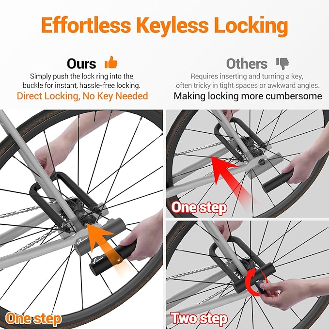 Sportneer Bike Lock: 18mm Heavy Duty Anti Theft Bike U Lock with 5ft Security Steel Cable - Shackle Bicycle U-Locks with 3 Keys & Mounting Bracket for Road Mountain Electric Bike, Size 8.58'' x 4.85''