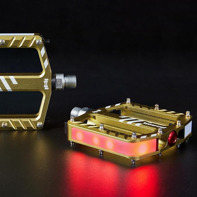 Bicycle Pedals with LED lights 5 Modes, Tap On-Off, USB Rechargeable, Waterproof, Flat CNC Aluminum Road Bike Pedals w 9/16" Cr-Mo Steel Axel w Pin, for Ebike, Commuter, Hybrid, City, Beach Bike