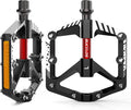 BUCKLOS Mountain Bike Flat Pedals Adult 9/16", Sealed Bearing Large Bicycle Pedal Aluminum Platform with Removable Anti-Skid Nails and Reflectors for MTB Road Gravel BMX Ebike Bikes