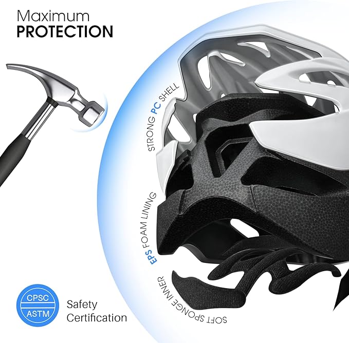 Bike Helmet for Adult Men and Women, Suggested Fit 21.6 to 24inch, Removable Liners, Lightweight Road Mountain Cycling Safety Sports Helmets with Detachable Visor