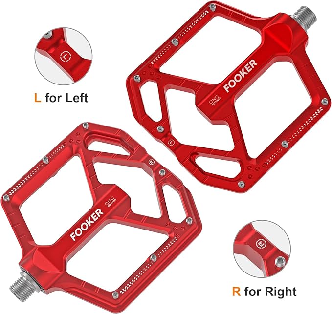 FOOKER Mountain Bike Pedals,Non-Slip Bicycle Flat Pedals Aluminum 9/16",MTB Pedals Wide Platform Pedals for Mountain Bike, BMX, Road Bike Pedals