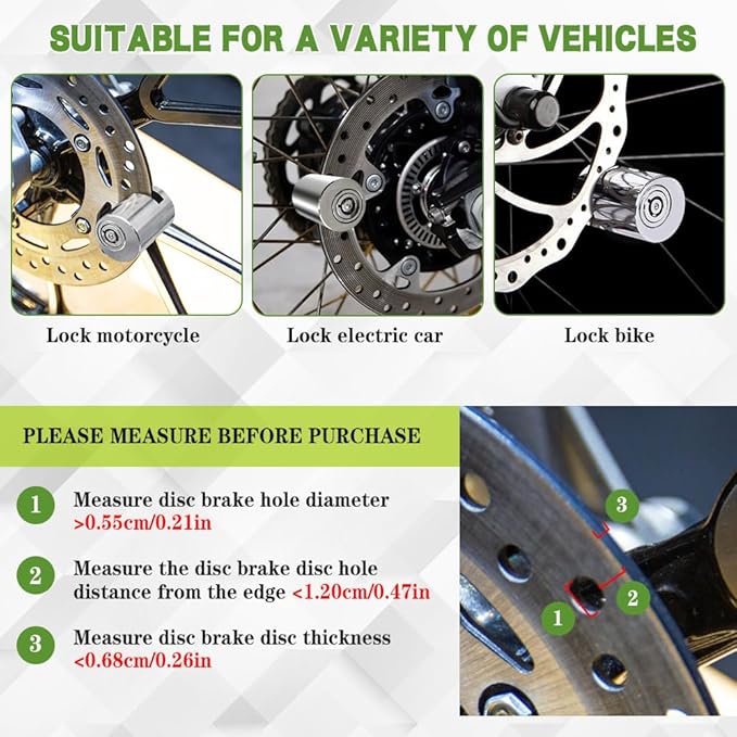Motorcycle Disc Brake Lock, Motorcycle Locks Anti Theft, Motorbike Safety Anti-Theft Wheel Disk Lock with Two Keys, Heavy Duty Alloy Steel Brake Padlock for Bicycle Electromobile Road Cycle