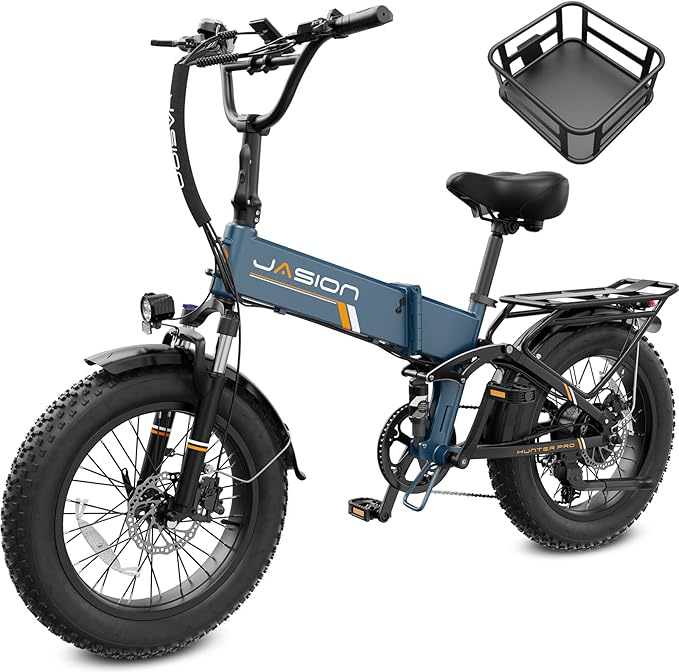 Jasion X-Hunter ST/PRO Foldable Electric Bike for Adults with 20'' Fat Tire,Up to 71-80 Miles Range Ebike,1800W/1400W Peak Motor,30+MPH E Bike,Full Suspension&Dual Hydraulic Disc Brakes Bicycles