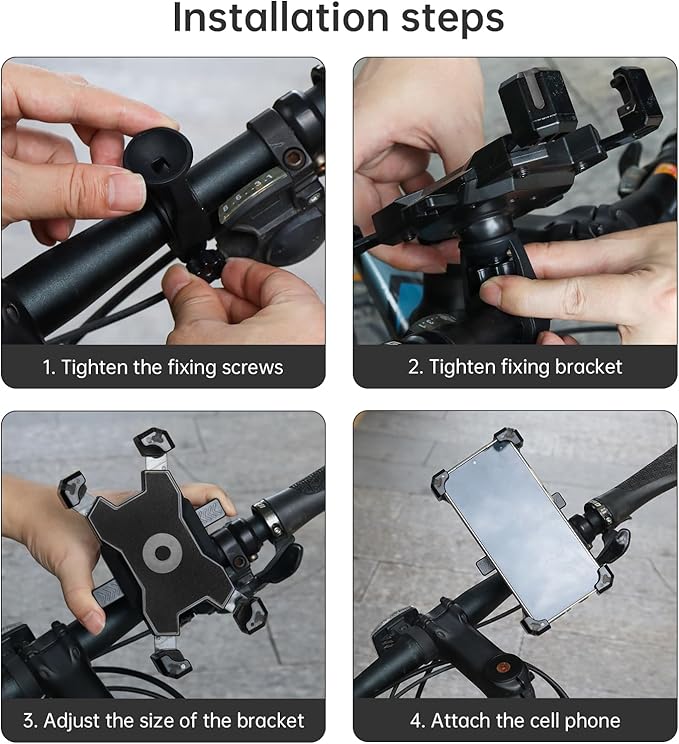 Universal Bike Phone Mount, Compatible with 4.7-6.8 Inch Smartphones, Adjustable, Shockproof, Easy to Install, Black