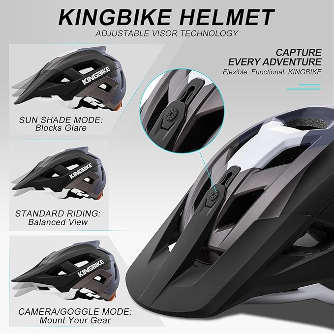 KINGBIKE NTA-8776 Mountain Bike Helmet Professional Ebike Helmets with 3-Level Adjustable Visor & Camera Mount E-MTB Helmet for Adults Men Women Youth E-Bike Safety Certified