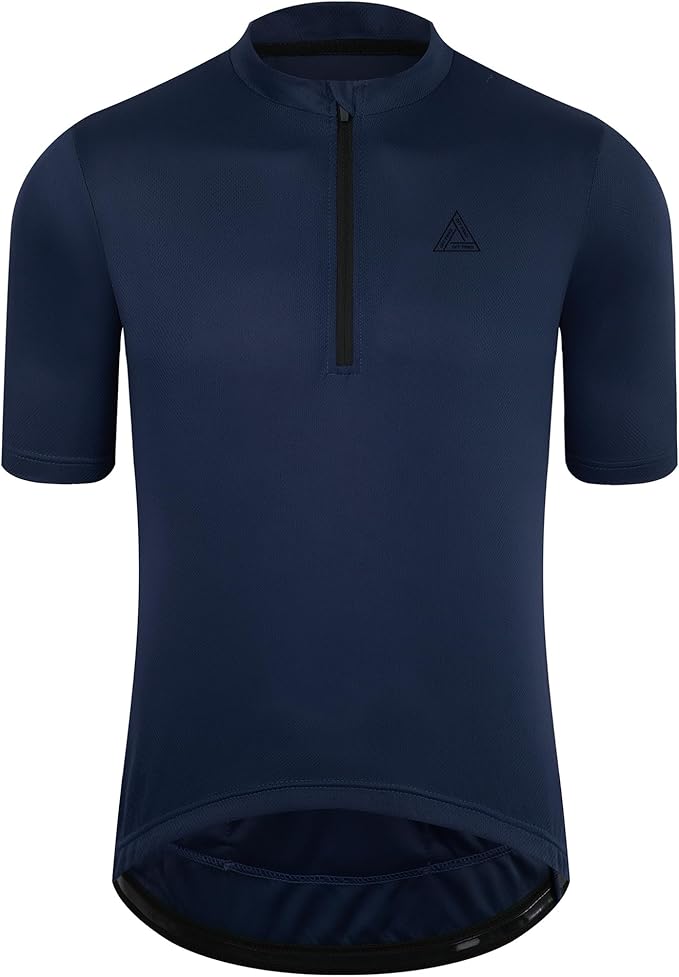 Men's Cycling Jersey Short Sleeves Bike Jersey 1/3 Zipper Solid Color Club Fit, Biking Cycling Shirt Zipper Pocket